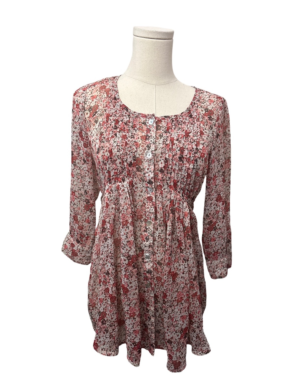 Costa Blanca Pink and White Floral Button-Front Tunic